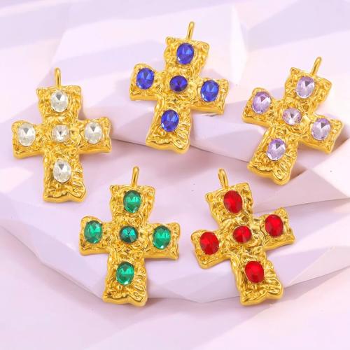 Rhinestone Stainless Steel Pendants, 304 Stainless Steel, Cross, DIY & with rhinestone [