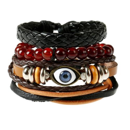 Wrap Bracelets, PU Leather, with Linen & Zinc Alloy, fashion jewelry & multilayer & Unisex, mixed colors, Diameter of about 6CM, woven bracelet flat 17-18CM 