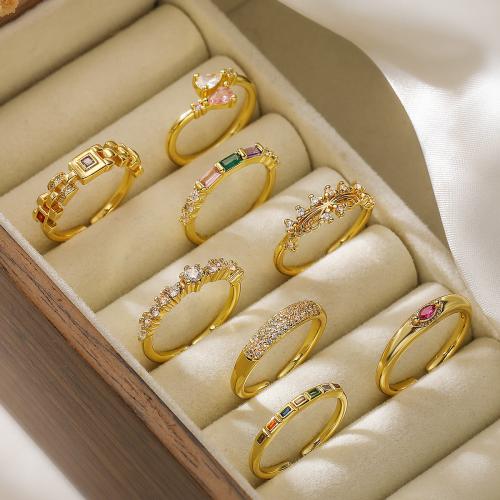 Цирконий Micro Pave Латунь палец кольцо, плакирован золотом, ювелирные изделия моды & различные модели для выбора & инкрустированное микро кубического циркония, Золотой, продается PC