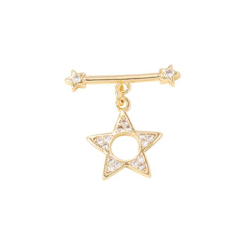 Brass Toggle Clasp, Star, real gold plated, DIY & micro pave cubic zirconia, golden, O fasteners T fasteners 