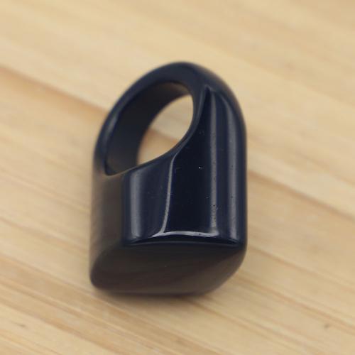 Black Agate Finger Ring, Rhombus, Unisex black, Width 21-24mm 