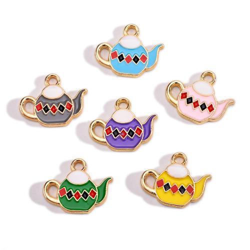 Zinc Alloy Enamel Pendants, Teapot, gold color plated, DIY 