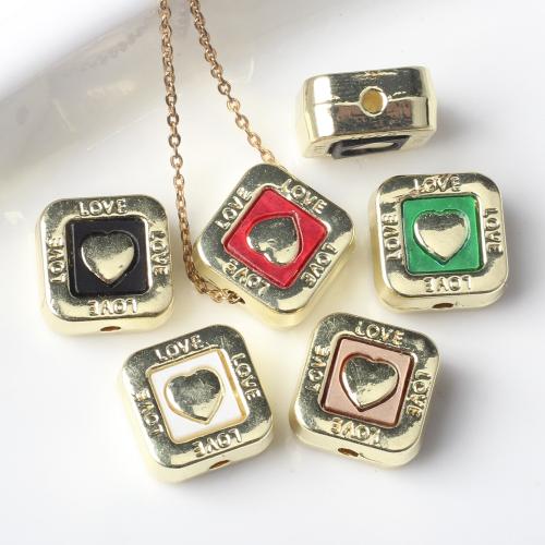 Resin Zinc Alloy Pendants, with Resin, Square, gold color plated, DIY & enamel 