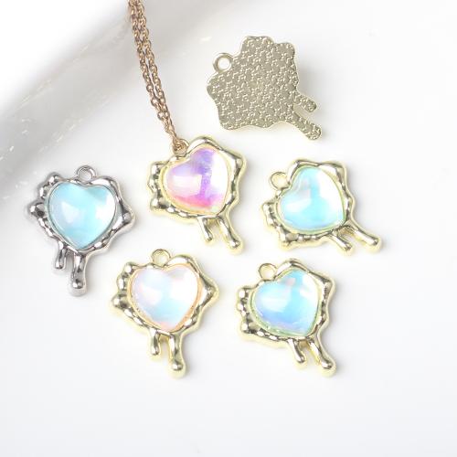 Resin Zinc Alloy Pendants, with Resin, Heart, gold color plated, DIY 