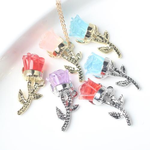 Resin Zinc Alloy Pendants, with Resin, Rose, plated, DIY 