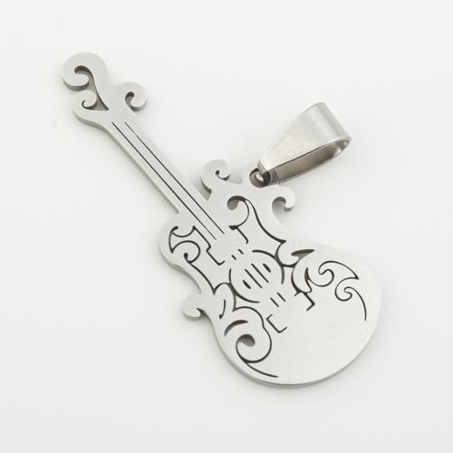 Stainless Steel Musical Instrument and Note Pendant, 304 Stainless Steel, Guitar, silver color plated, DIY, silver color Approx 4mm [