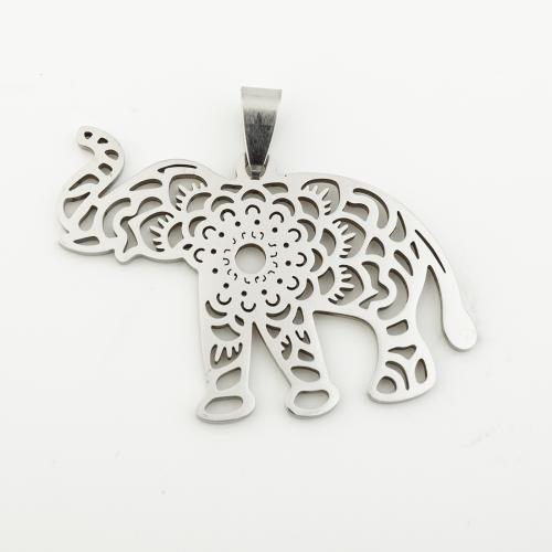 Stainless Steel Animal Pendants, 304 Stainless Steel, Elephant, silver color plated, DIY, silver color Approx 4mm [