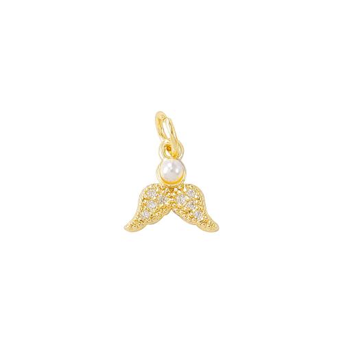 Cubic Zirconia Micro Pave Brass Pendant, with Plastic Pearl, real gold plated, DIY & micro pave cubic zirconia, golden 