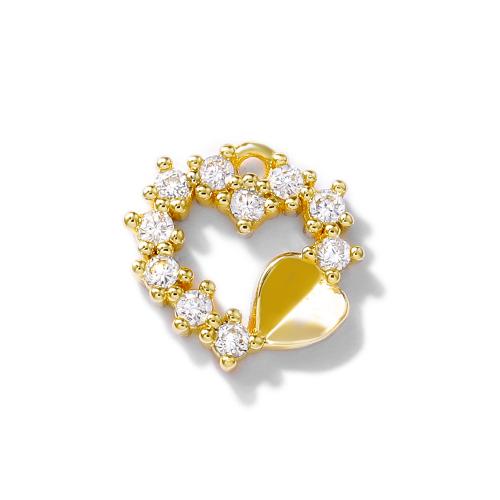 Cubic Zirconia Micro Pave Brass Pendant, Heart, real gold plated, DIY & micro pave cubic zirconia, golden 