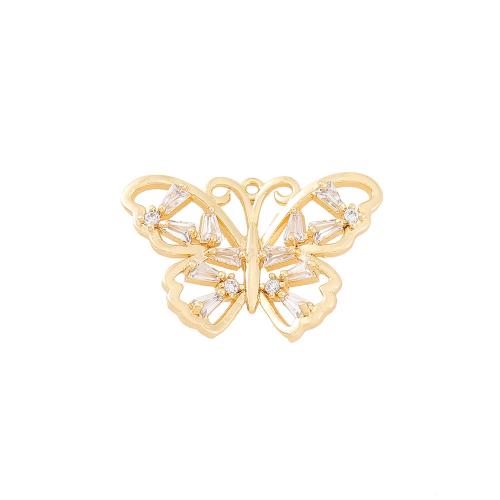 Cubic Zirconia Micro Pave Brass Pendant, Butterfly, real gold plated, DIY & micro pave cubic zirconia, golden 