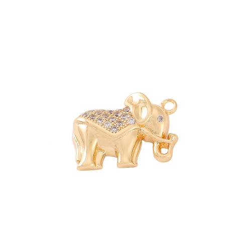 Cubic Zirconia Micro Pave Brass Pendant, Elephant, real gold plated, DIY & micro pave cubic zirconia, golden 