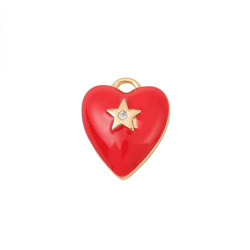Enamel Brass Pendants, Heart, real gold plated, DIY & micro pave cubic zirconia, golden 