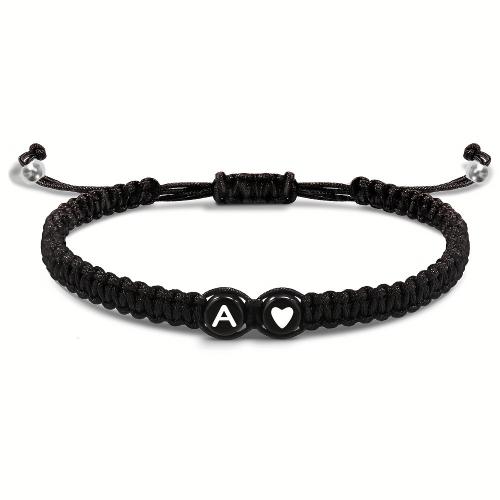 Acrylic Bracelets, with Knot Cord, letters are from A to Z & Unisex black 