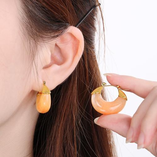 Stainless Steel Leverback Earring, 304 Stainless Steel, with Resin, Vacuum Ion Plating, for woman 