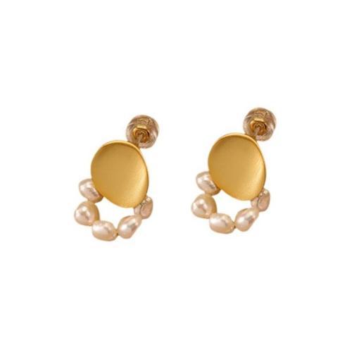 Brass Drop Earring, with Freshwater Pearl, gold color plated & for woman, earring length 10-30mm 