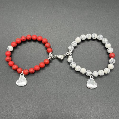 Gemstone Bracelet Set, with Zinc Alloy, Heart, handmade, 2 pieces & Unisex & with magnetic Approx 7-8 Inch 