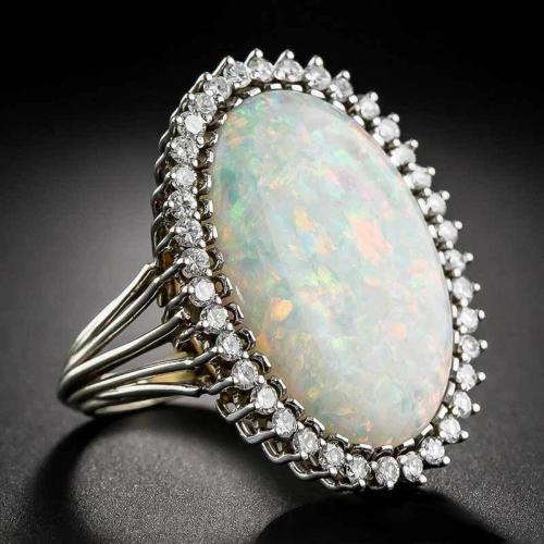 Cubic Zirconia Micro Pave Brass Finger Ring, with Artificial Opal & micro pave cubic zirconia & for woman 