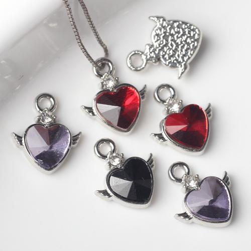 Zinc Alloy Heart Pendants, with Cubic Zirconia, plated, DIY 