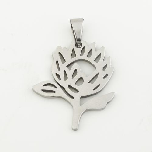 Stainless Steel Flower Pendant, 304 Stainless Steel, silver color plated, DIY, silver color Approx 4mm [