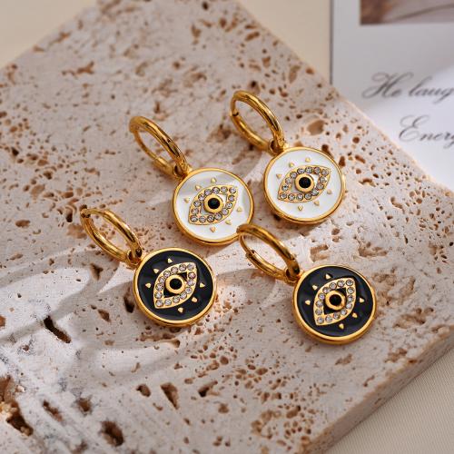 Stainless Steel Drop Earring, 304 Stainless Steel, gold color plated, fashion jewelry & enamel & with rhinestone 