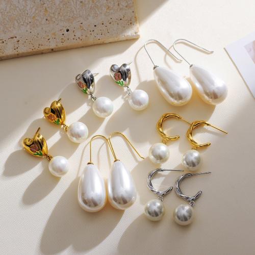 Stainless Steel Drop Earring, 304 Stainless Steel, with Plastic Pearl, plated, fashion jewelry & enamel 