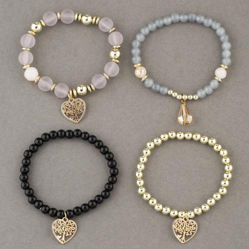 Acrylic Zinc Alloy Bracelets, with Glass Beads & Elastic Thread & Acrylic, plated, 4 pieces & fashion jewelry & for woman Approx 18 cm 