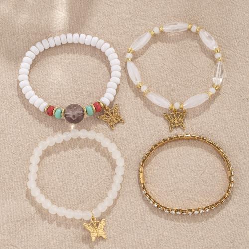 Acrylic Zinc Alloy Bracelets, with Elastic Thread & Plastic Pearl & Acrylic, plated, fashion jewelry & for woman [