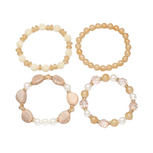 Acrylic Zinc Alloy Bracelets, with Glass Beads & Elastic Thread & Acrylic, plated, 4 pieces & fashion jewelry & for woman Approx 18 cm 