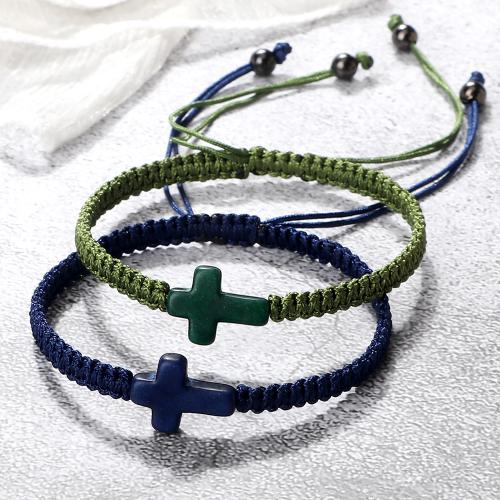 Nylon Cord Bracelets, Brass, with turquoise & Nylon Cord, Unisex Approx 17-28 cm 