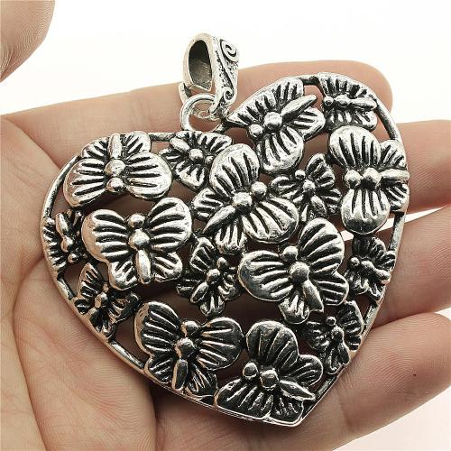 Zinc Alloy Heart Pendants, antique silver color plated, DIY 