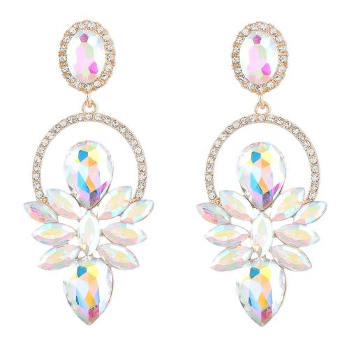 Zinc Alloy Drop Earring, with Glass Rhinestone, Geometrical Pattern, plated, for woman & hollow 120mm 