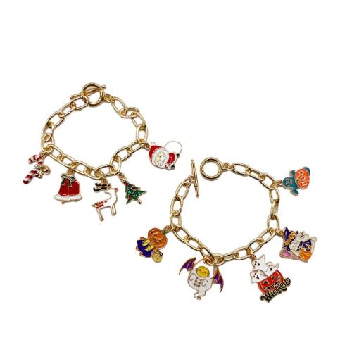 alliage de zinc bracelet, Placage de couleur d'or, unisexe & styles différents pour le choix & émail Environ 7.5 pouce, Vendu par PC