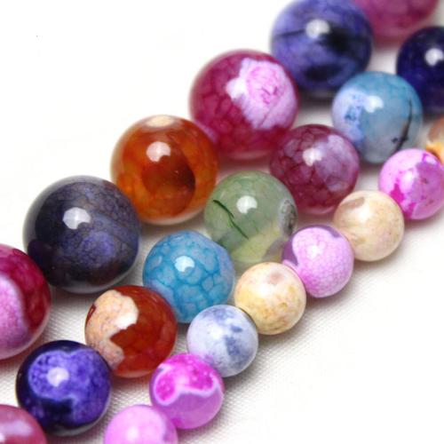 Natural Fire Agate Beads, Round, polished, DIY multi-colored [