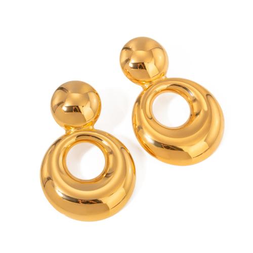 Stainless Steel Drop Earring, 304 Stainless Steel, Round, 18K gold plated, fashion jewelry & for woman & hollow 