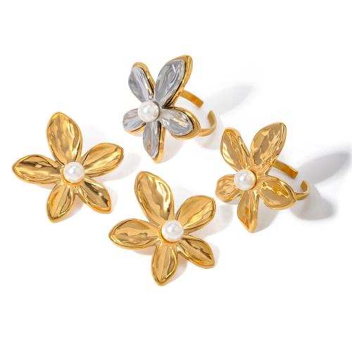 Conjuntos de joyería de acero inoxidable, acero inoxidable 304, con Perlas plásticas, Flor, 18K chapado en oro, diferentes estilos para la opción & para mujer, Vendido por UD