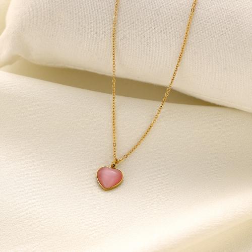 Titanium Steel Jewelry Necklace, with Pearl Oyster, Heart, Vacuum Ion Plating, for woman, nickel, lead & cadmium free cm 