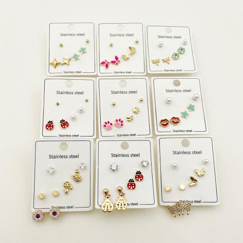 Stainless Steel Rhinestone Stud Earring, 304 Stainless Steel, with Plastic Pearl, plated & for woman & enamel & with rhinestone 