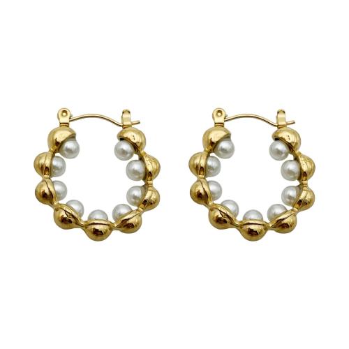 Stainless Steel Leverback Earring, 304 Stainless Steel, with Plastic Pearl, gold color plated, for woman 