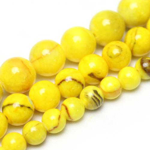 Single Gemstone Beads, Pale Brown Jade, Round, polished, DIY yellow 