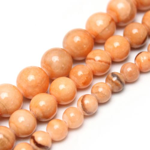 Single Gemstone Beads, Pale Brown Jade, Round, polished, DIY orange 