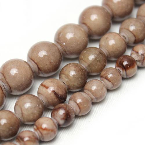 Single Gemstone Beads, Pale Brown Jade, Round, polished, DIY dark brown 