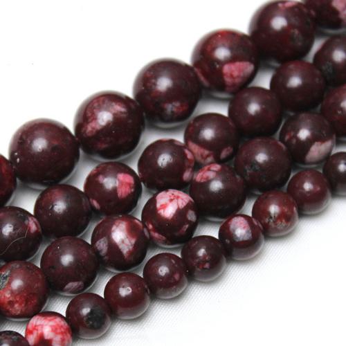 Single Gemstone Beads, Natural Stone, Round, polished, DIY deep red 