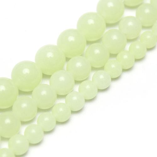 Single Gemstone Beads, Night-Light Stone, Round, polished, DIY fluorescent green 