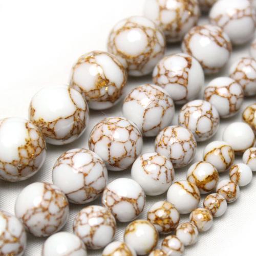 Gold Vein Turquoise Beads, Round, polished, DIY white 