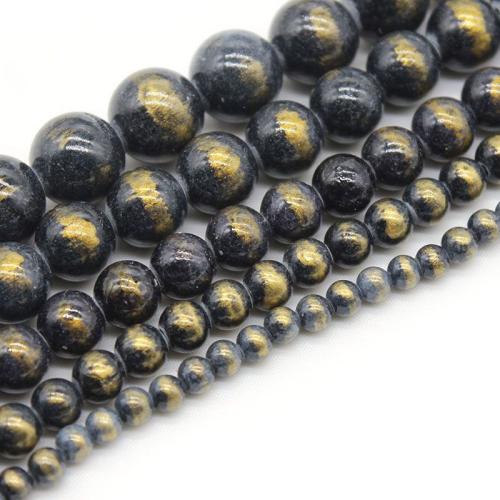 Single Gemstone Beads, Cloisonne Stone, Round, polished, DIY black 