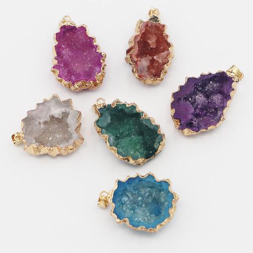 Ice Quartz Agate Pendants, with Brass & Iron & 304 Stainless Steel, irregular, gold color plated, DIY 40-30mm 30-24mm 10-8mm 