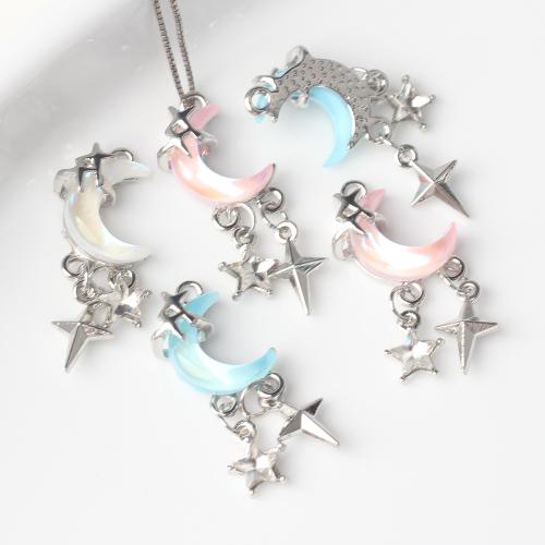 Resin Zinc Alloy Pendants, with Resin, Moon and Star, silver color plated, DIY & with rhinestone 