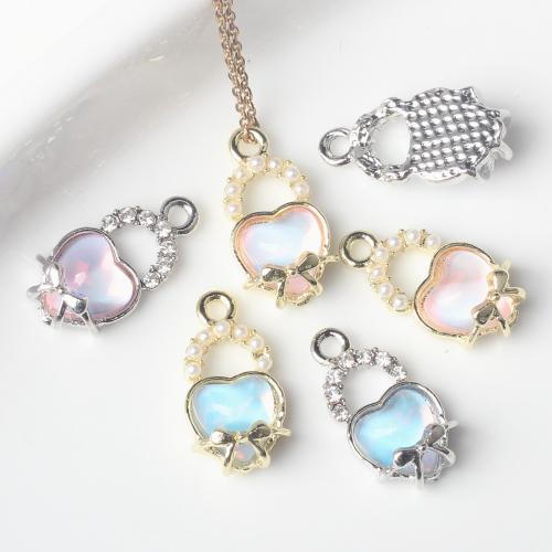 Resin Zinc Alloy Pendants, with Resin & Plastic Pearl, Heart, plated, DIY & micro pave cubic zirconia 