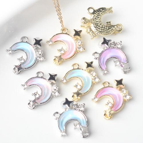 Resin Zinc Alloy Pendants, with Resin, Moon, silver color plated, DIY & micro pave cubic zirconia 