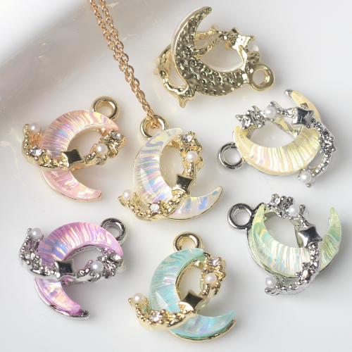 Resin Zinc Alloy Pendants, with Resin & Plastic Pearl, Moon, plated, DIY & with rhinestone 